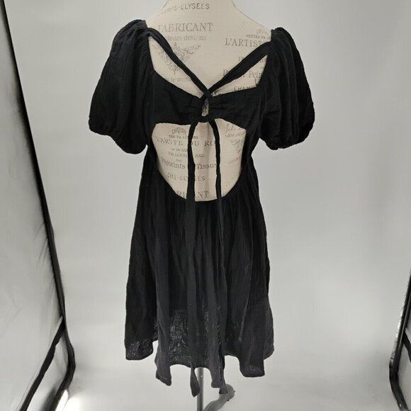 NWT PRINCESS POLLY BRAND SHORT BLACK DRESS WITH OPEN BACK LINEN BLEND GAUZE - Picture 14 of 14